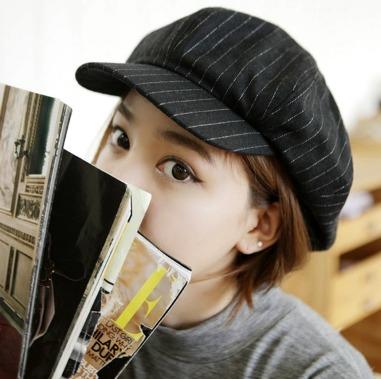 「超新星」韓版韓劇男女八角帽 黑底白條紋 8角帽 畫家帽小偷帽瑪莉兄弟帽 棒球帽