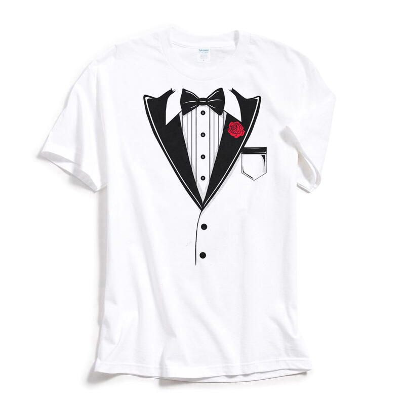 Tuxedo Bow Tie 短袖T恤 白色 趣味幽默紳士假西裝T設計班服團體印花潮T