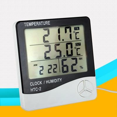 小潮批發【R132】室內外電子溫濕度計 溫度計 濕度計 帶探頭 家用溫度計 可測二個地方溫度 有時間 鬧鐘 日曆功能