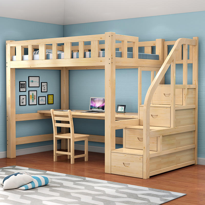 【可貨到付款】高架床 實木床 兒童床150cm*200cm梯櫃床+書桌+贈送椅子+贈送床墊