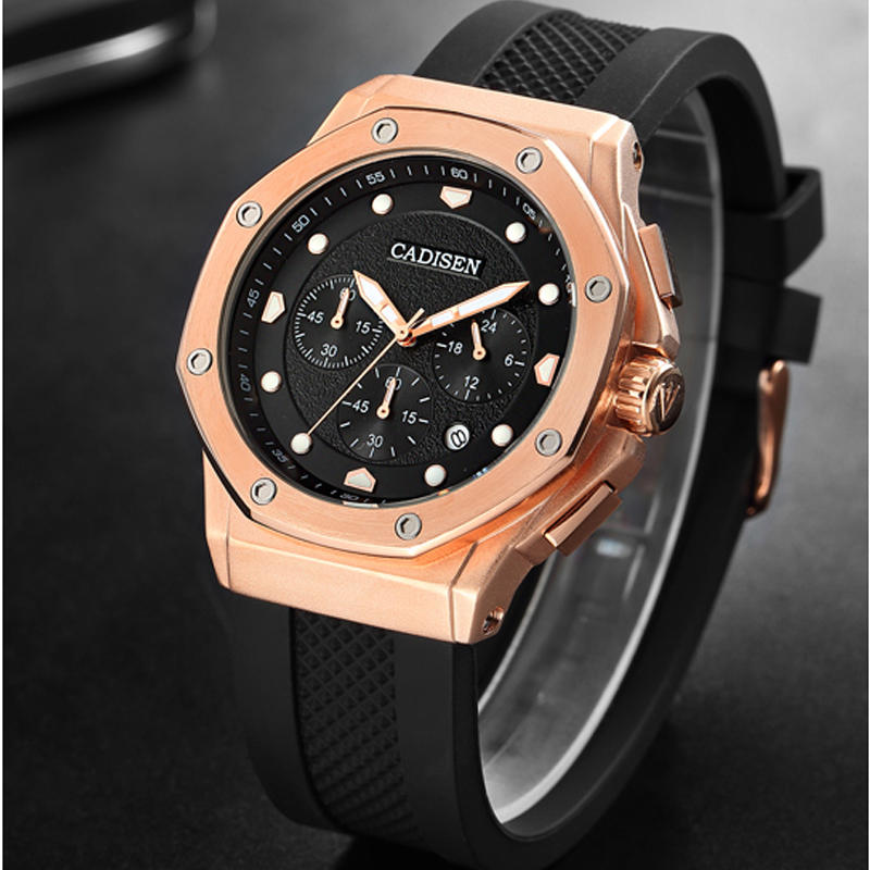 Cadisen C9058石英手錶男士手錶頂級品牌豪華手錶男士運動計時碼表時鐘矽膠錶帶relogio masculino