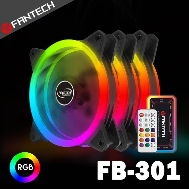 【風雅小舖】【FANTECH FB-301 雙光圈遙控RGB燈效電腦風扇套組】