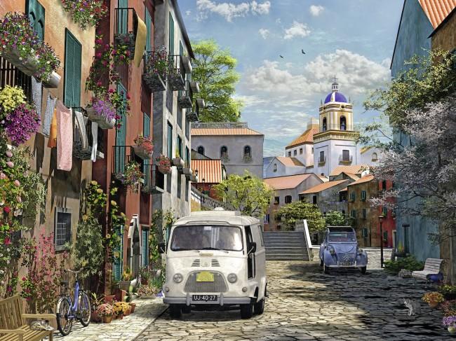 16326 1500片歐洲進口拼圖 Rav 繪畫風景 法國 優雅的歐洲街道 車
