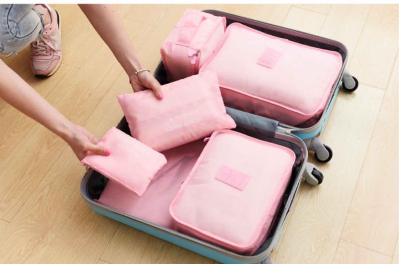 韓系透視旅行箱六件組 整理包手提袋收納包行李袋旅行箱收納