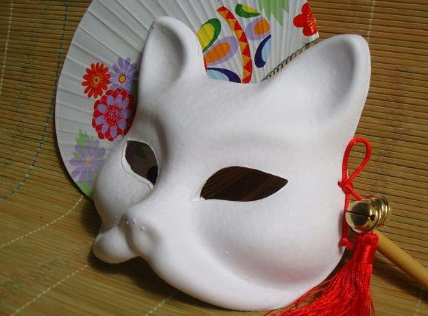 【貓熊繽雰】現貨 空白面具 COS萬用日本神社祭典狐狸面具 可批發 手繪DIY 素面純白色貓咪紙面罩 表演cosplay