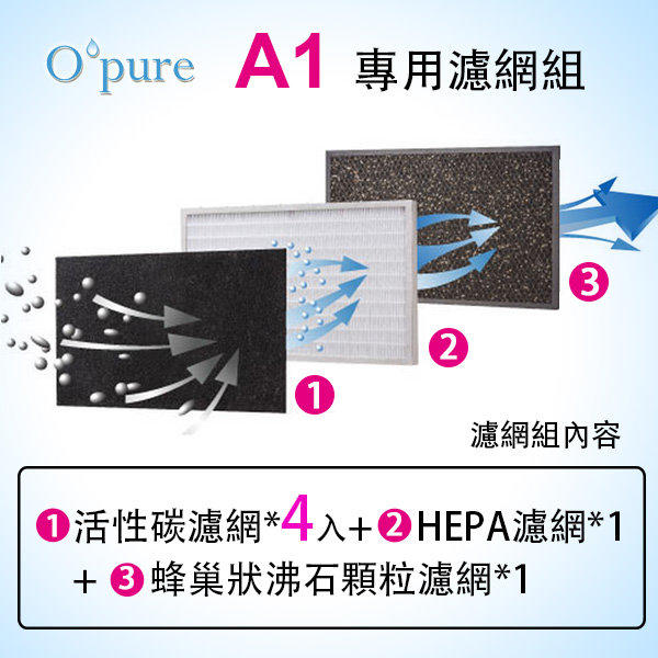 Opure 臻淨 高效能HEPA 空氣清淨機A1 超值濾網組【HEPA濾心*1+顆粒濾網*1+活性碳濾網*4】