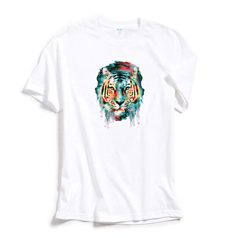 Tiger  Watercolor #4 短袖T恤 白色  歐美潮牌水彩老虎設計普普藝術彩色插圖印花潮T