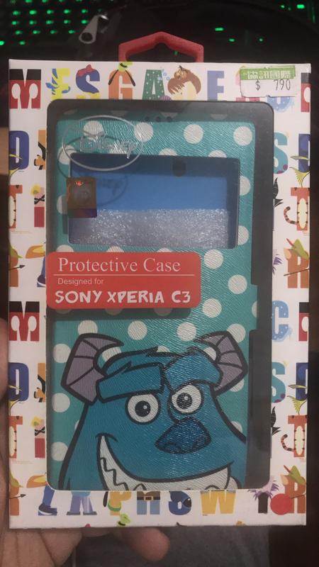 全新盒裝SONY Xperia C3 毛怪視窗側扣藍色皮套