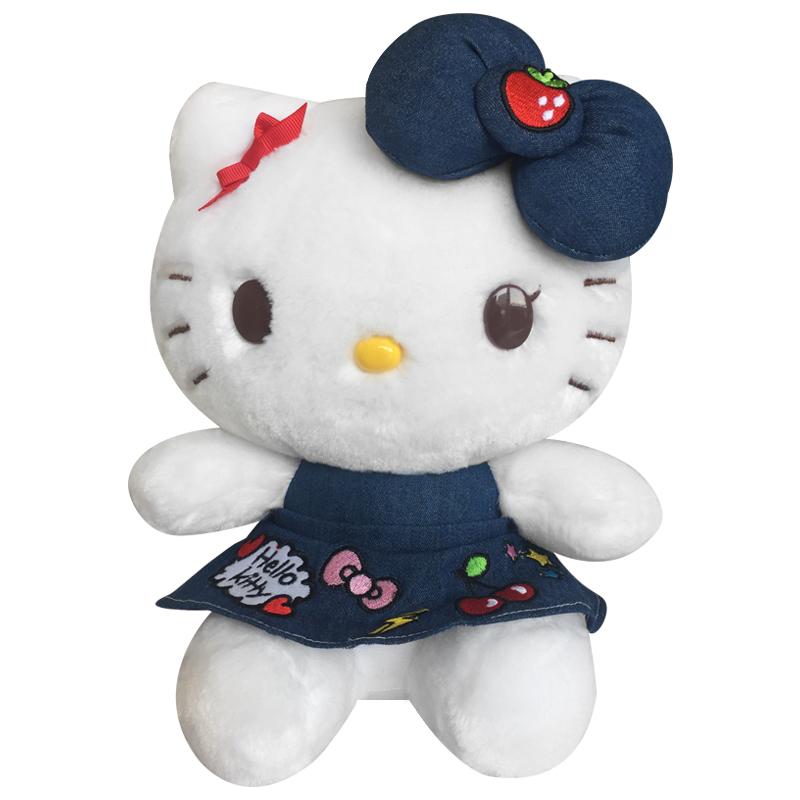 【Hello Kitty】SANRIO正版授權 可愛牛仔刺繡凱蒂貓 公仔娃娃玩偶 20 24cm- 情人節聖誕畢業禮物