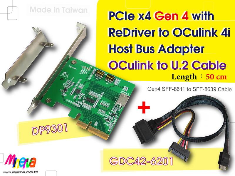 PCIe x4 Gen4+ReDriver to OCulink 4i & OCulink to U.2 Cable