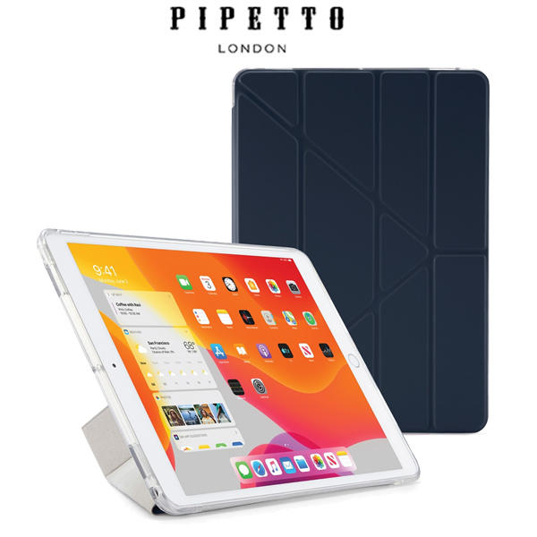 英國 Pipetto iPad 10.2 多角度多功能保護套 深海藍/透明背蓋 Luxe Origami 皮套 喵之隅