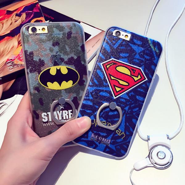【兩件免運】蝙蝠俠超人iphone6指環支架5s手機殼蘋果6plus迷彩掛繩外殼情侶款