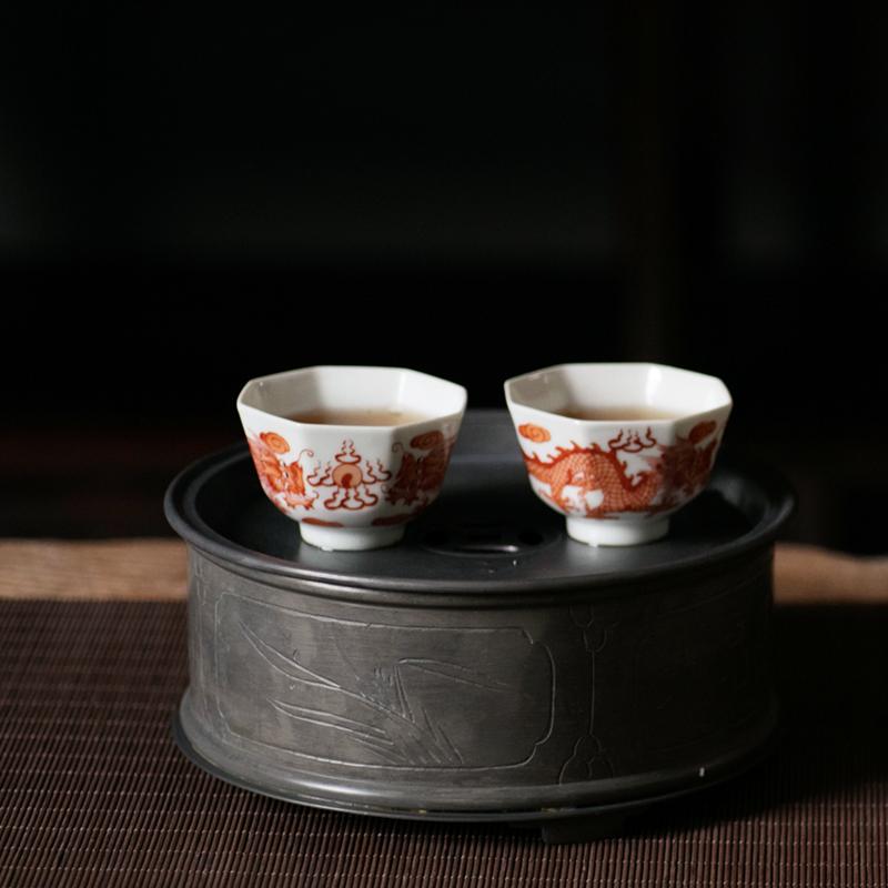 仿古錫茶船潮汕純錫茶盤手工雕刻壺承儲水式茶池茶海工夫茶盤建水1入 
