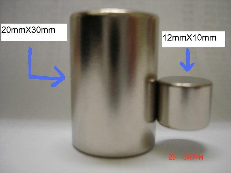 釹鐵錋強力磁鐵 金飾業必備 檢視有無假金 大顆圓柱型 直徑20mm厚度*30mm 磁力超強