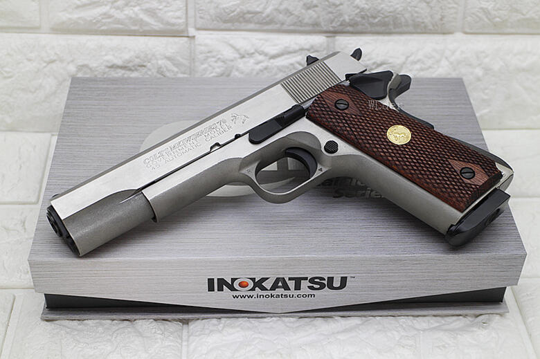 不鏽鋼 INOKATSU COLT M1911 CO2槍 銀 實木 ( 井勝全鋼製45手槍MEU柯特1911玩具槍射擊