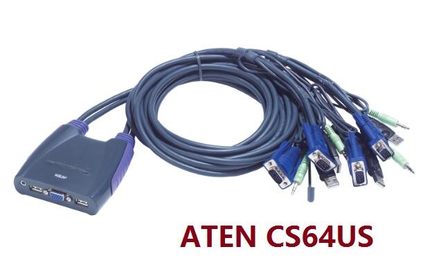 (訂貨制)(附發票)ATEN CS64US 4port USB 帶線式 KVM Switch，含audio