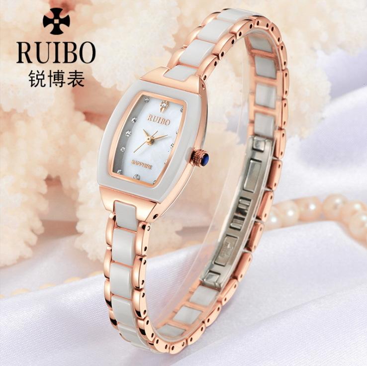 【KYH流行之星】正品銳博方形陶瓷手錶女時尚潮流女款手錶白色防水女士手鍊表