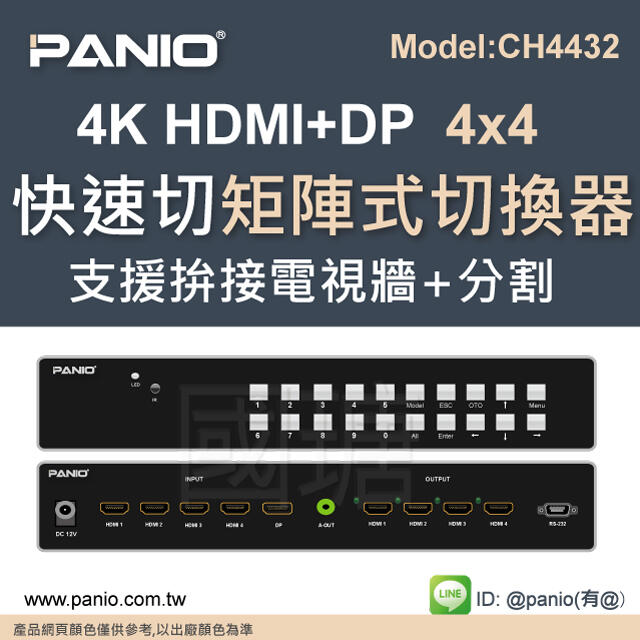 [快速切電視牆拼接器]HDMI四進四出TCP/IP遙控器控制《✤PANIO國瑭資訊》CH4432