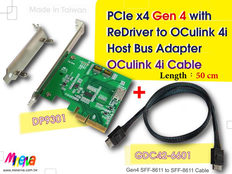 PCIe x4 Gen4 + ReDriver to OCulink 4i HBA&OCulink 4i Cable