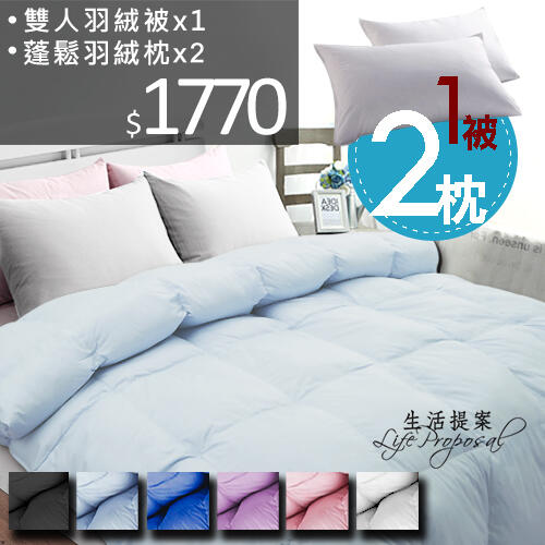一被二枕【生活提案】天然水鳥羽絨被(雙人6X7尺)+羽絨枕2顆 台灣製 保暖禦寒蓬鬆輕盈 飯店級寢具