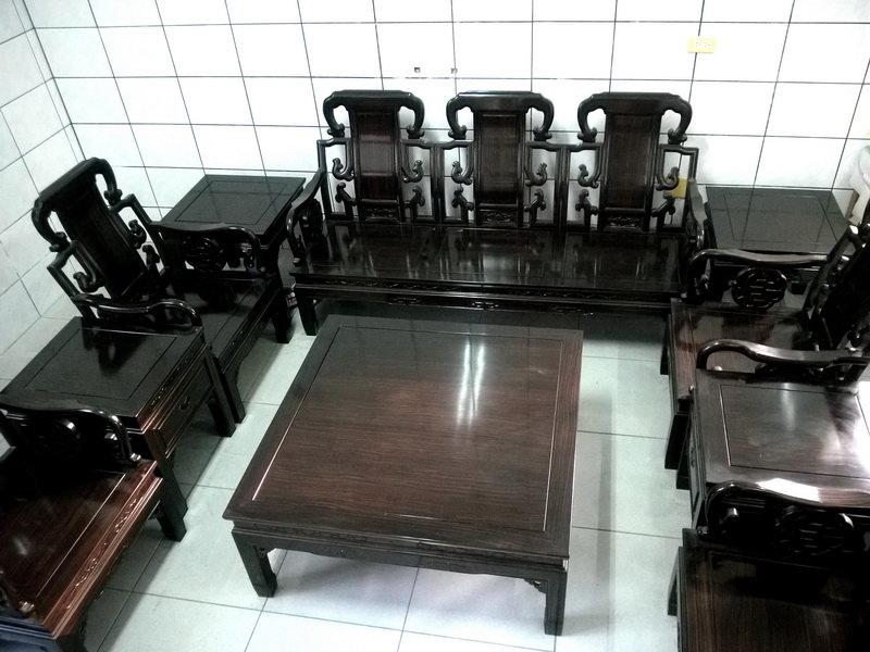 20年 老黑檀生漆 古董桌椅十件組