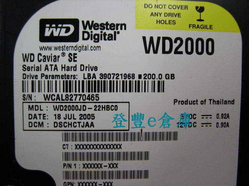 【登豐e倉庫】 YF130 WD2000JD-22HBC0 200G SATA 硬碟