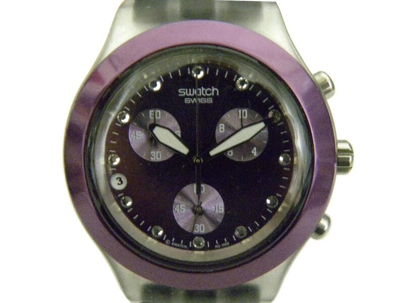 [專業模型] 三眼錶 [SWATCH P3345] 斯沃琪 三眼計時賽車錶[紫色面+3眼+日期]石英/中性/潮錶