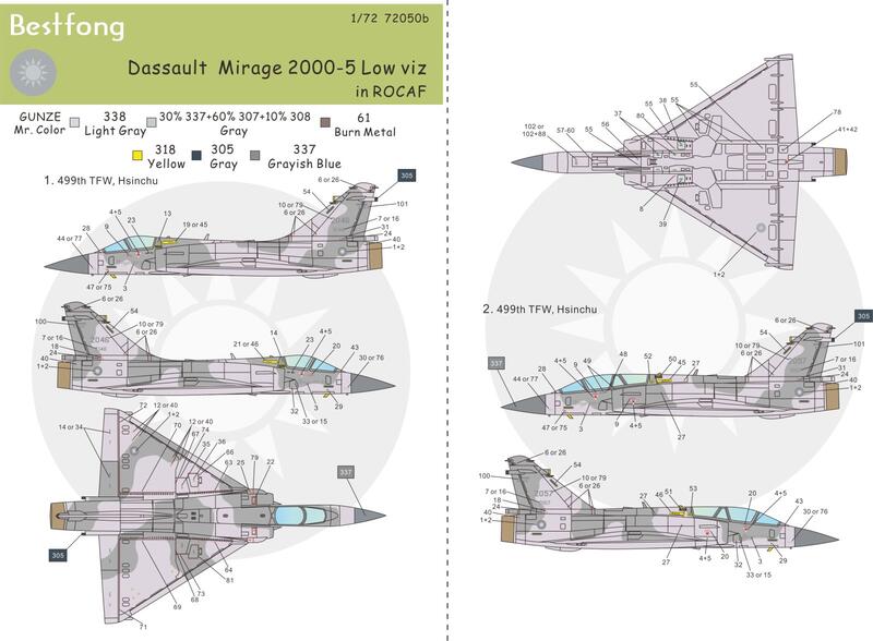 新版~1/72Bestfong水貼紙~Mirage(幻象)2000-5,國軍低視度塗裝(含細部標誌,可做2架)