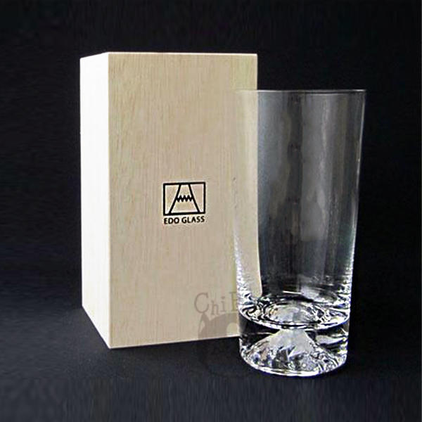 日本 江戶硝子 田島窯 富士山杯 玻璃長杯 透明長杯 附木盒【奇寶貝】超取 面交 自取