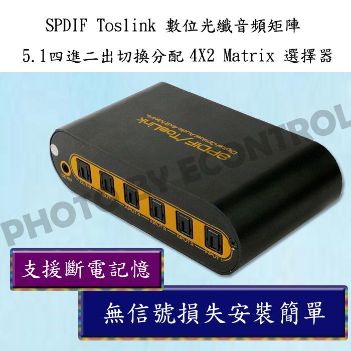 【易控王】SPDIF Toslink 數位光纖音頻矩陣 5.1四進二出切換分配4*2 Matrix選擇器(50-524)