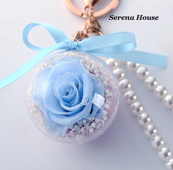 *~Serena House~*不凋花 永生花 小王子 美女與野獸 淺藍色玫瑰花吊飾 鑰匙圈婚禮小物 現貨供應