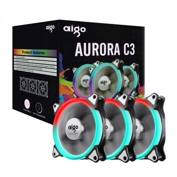 【也店家族 】YAMA aigo AURORA C3 RGB 幻彩光環風扇 散熱風扇 3風扇