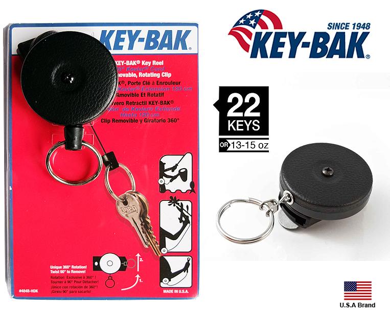 KEY-BAK美國360度旋轉背夾36吋長伸縮線鑰匙圈,可負重22隻鑰匙(黑色)【KB0484-723】