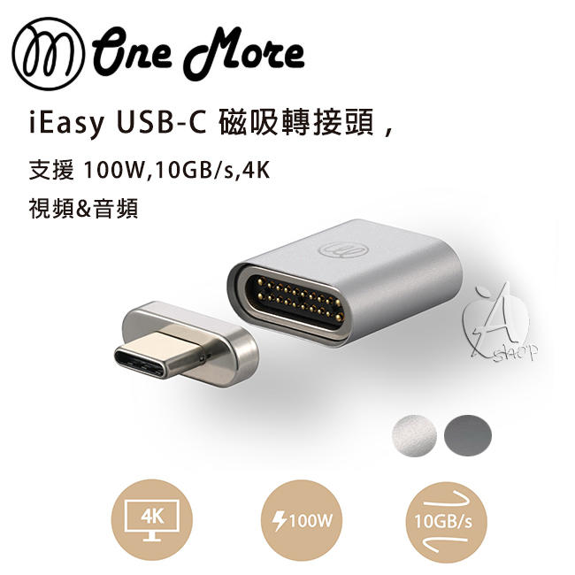 【A Shop】OneMore iEasy USB-C 磁吸轉接頭 ,支援 100W,10GB/s,4K 視頻&音頻