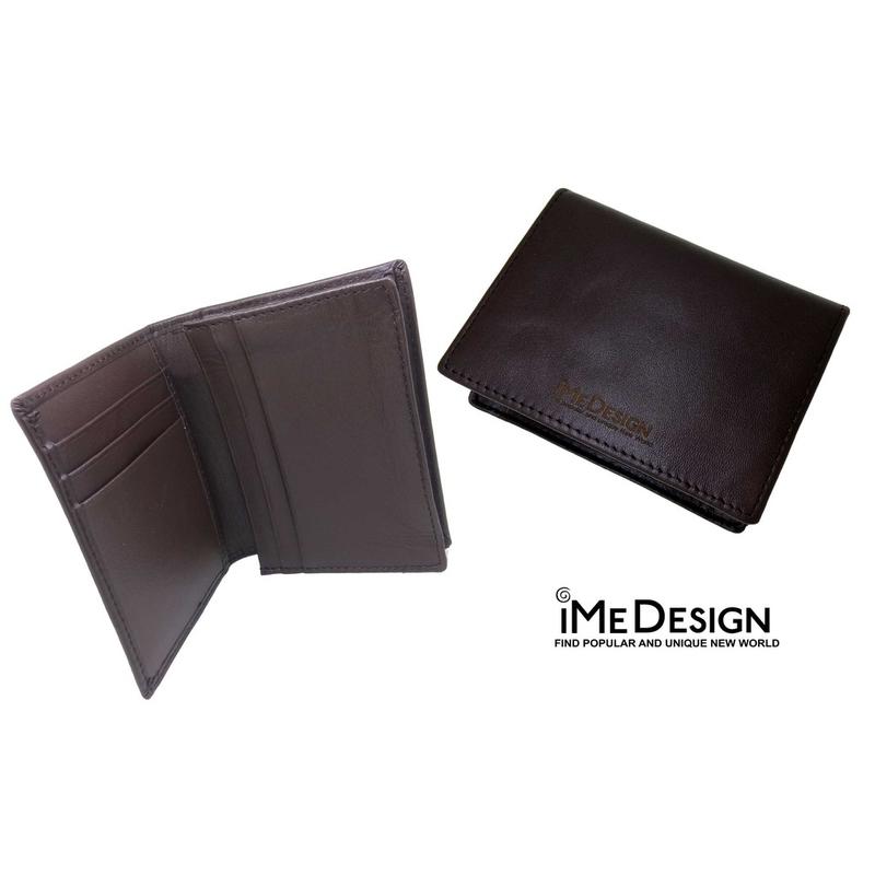 【iMe Design】質感 商務 時尚 真皮 短款皮夾 名片夾 (咖啡色、附專用禮盒) (免費刻字)