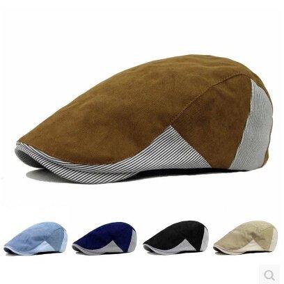 日韓時尚風 清新舒適色系 條紋側邊調整帶 棉質鴨舌帽 貝雷帽 小偷帽 報童帽子 K518