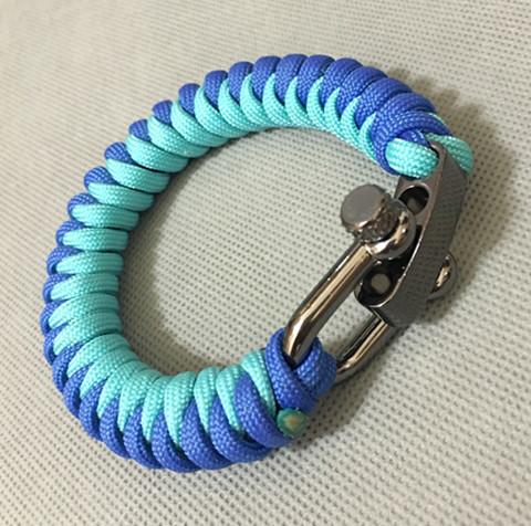 『Paracord mix』 蛇結 傘繩手環 金屬U型扣款 藍+土耳其藍