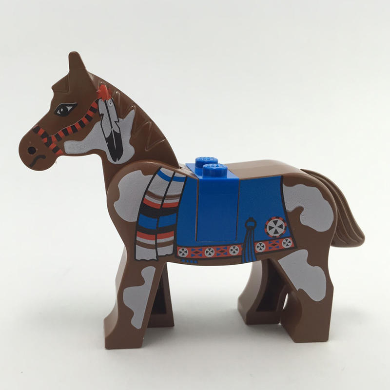 樂高王子 LEGO 6709 印地安酋長 二手 白斑點馬 紅棕色 含背肉 4493c01px2 (*36-03)
