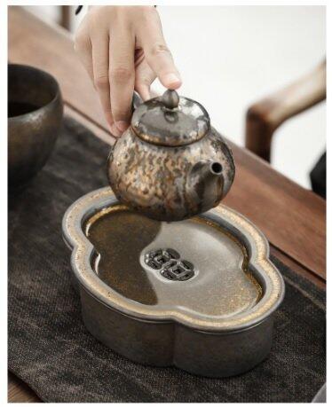 鎏金 海棠 建水 壺承 茶盤 灰念 手作 泡茶盤 茶船 泡茶器 茶壺 茶具 茶洗 柴燒 二度還原燒