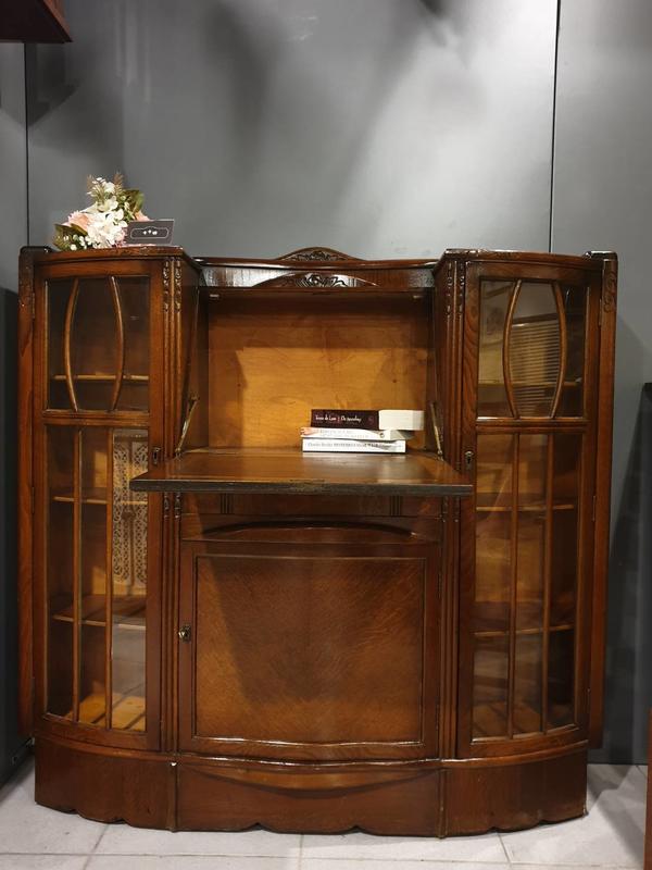 【卡卡頌 歐洲跳蚤市場/歐洲古董】1960 英國老件 別緻 橡木 玻璃展示櫃 寫字桌 收納櫃 寫字櫃ca0229