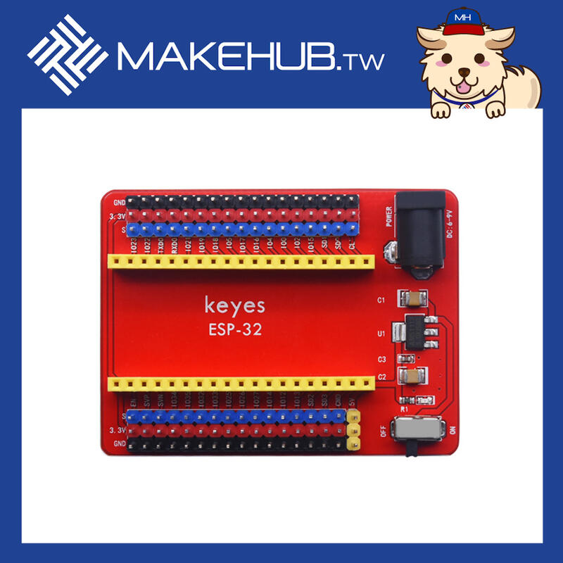 MakeHub.tw附發票NodeMCU-32S 可用之 Keyes ESP32-IO 擴展板、多排電源及針腳