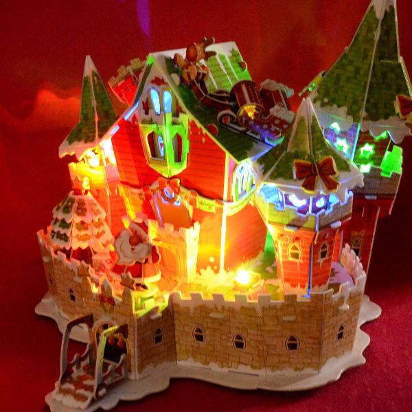 變色LED禮盒版 佳廷家庭親子DIY紙模型3D立體勞作立體拼圖專賣店 聖誕老人魔法城堡 樂立方P646