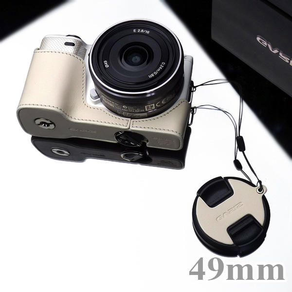 【傑米羅】Gariz Sony 49mm 真皮鏡頭蓋貼 鏡頭蓋防丟繩 (米白色) ALC-F49S