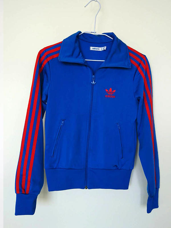 Adidas愛迪達藍色紅條紋條紋運動外套(32號)
