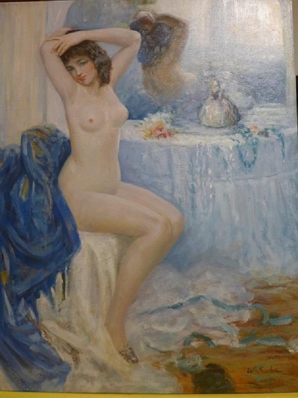 西洋老油畫美女人物人體裸女畫 古董藝術裝飾