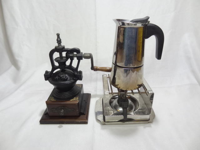 (u) 二手GB 義大利製 咖啡摩卡壺  磨豆機 瓦斯爐 架子