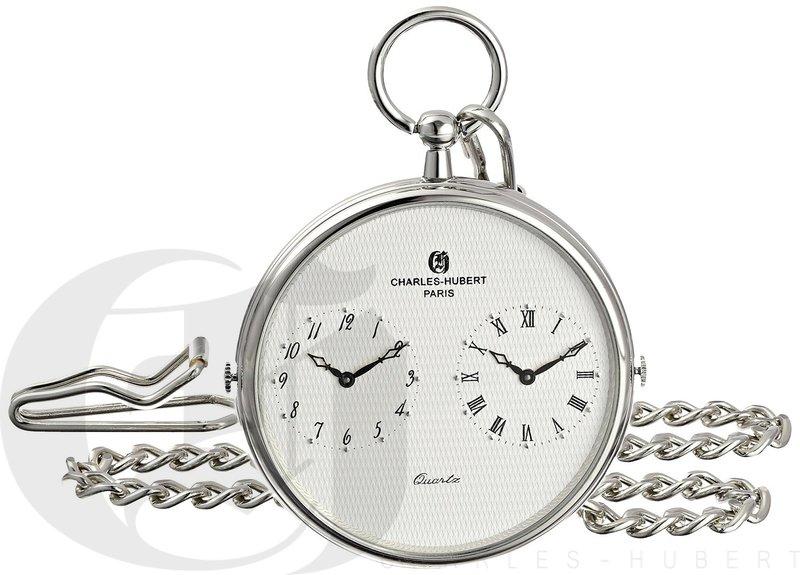 白色貴族 Charles-Hubert 經典雙時區顯示懷錶 (市價6980元) (古典銀)