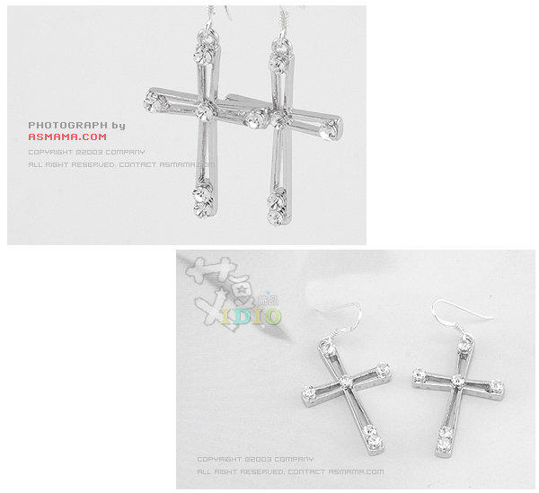 ◆艾豆◆A155十字架鏤空鑲鑽耳環(單個ASMAMA)東方神起 TVXQ 英雄 金在中 耳針 韓國飾品