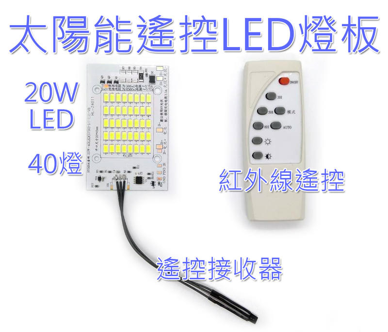 自製DIY太陽能燈 遙控式20瓦LED燈板 40燈 光控路燈 紅外線遙控器 定時 天黑自動亮燈 白天充電