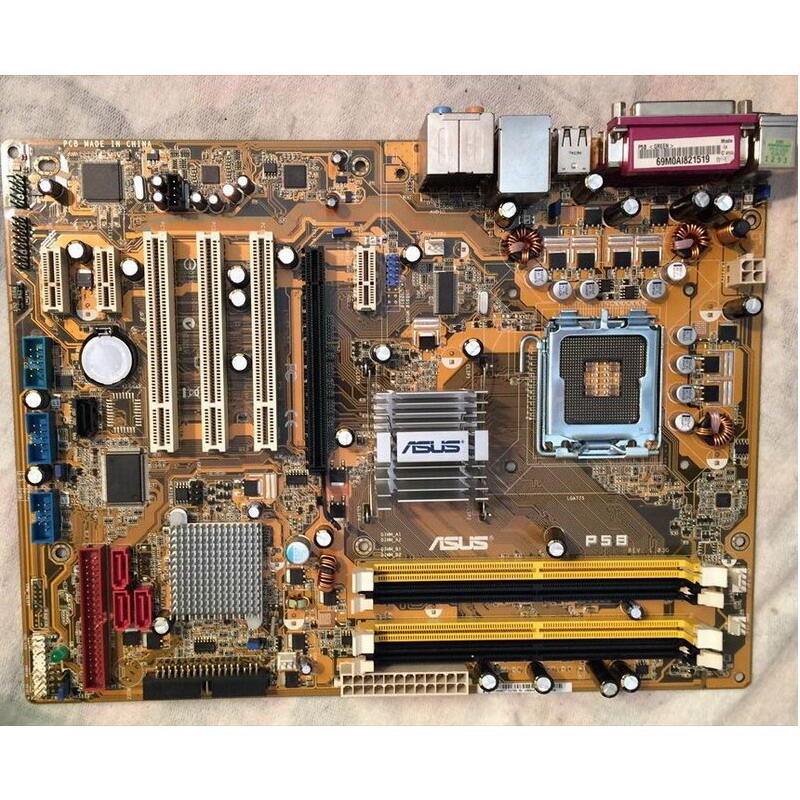 華碩 P5B 主機板、775腳位、Intel P965晶片組、DDR2記憶體(支援最大8G)、PCI-E、良品附檔板